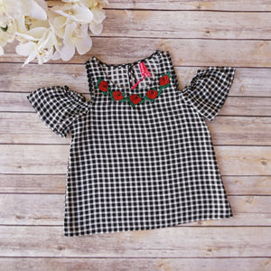 Checkered cold shoulder top