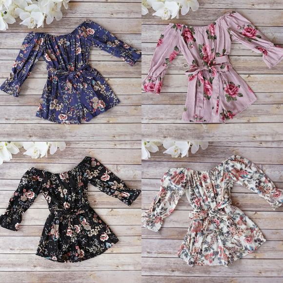Floral bell sleeve rompers